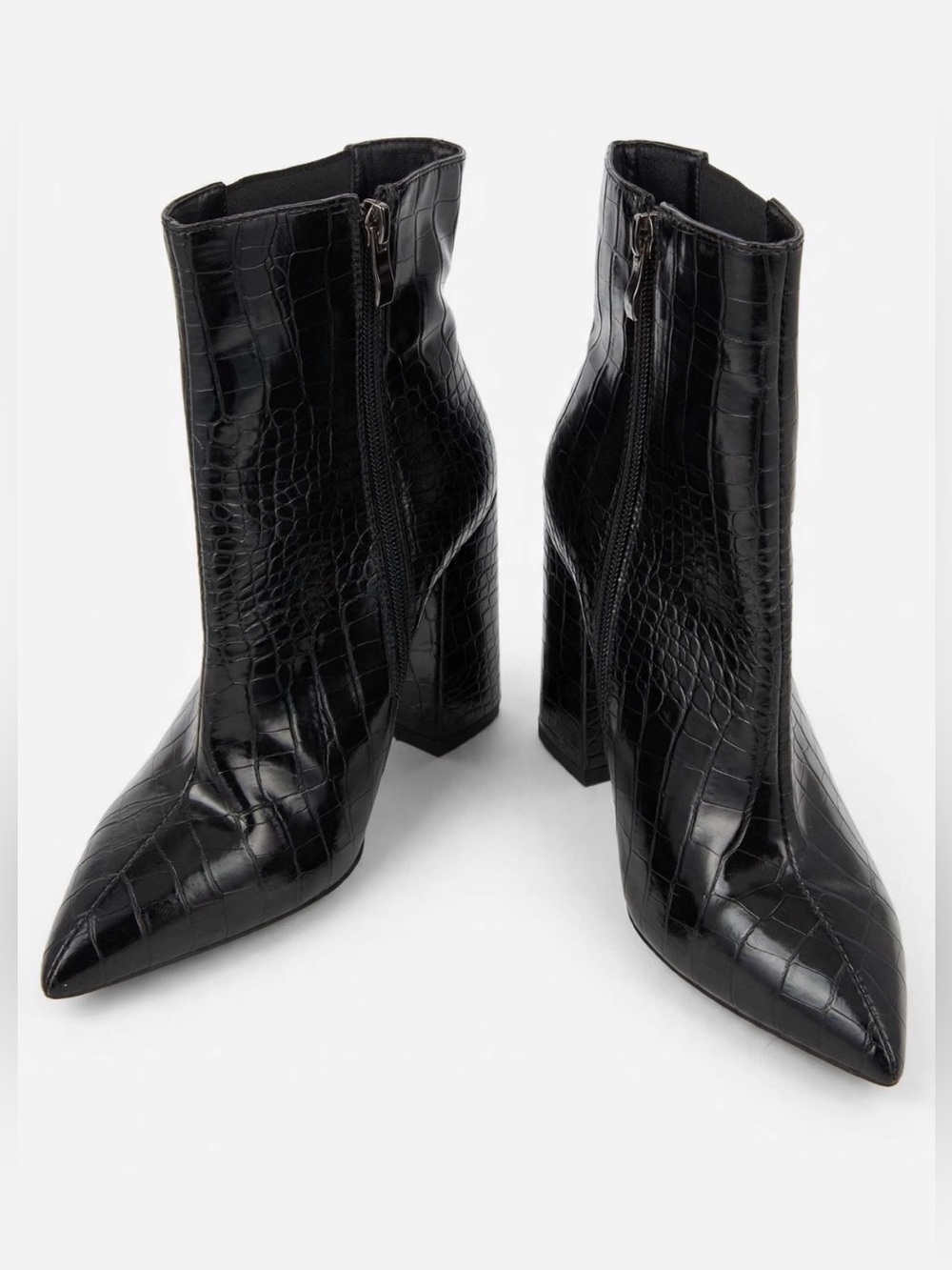 SIMMI London W-CADE-1 Black Croc Pointed Toe Block Heel Ankle Boots US 8
